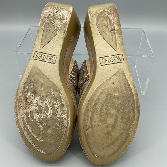 Kenneth Cole Reaction Women’s Pepea Cross Jewel Wedge Sandals Gold Size 7.5M - Picture 9 of 10